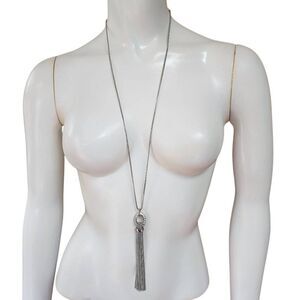 Jennifer Lopez Silver Tone Tassel & Rhinestone Necklace (29")